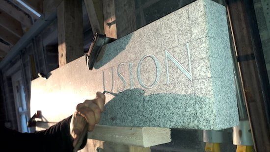 V cut lettering , time is an illusion Stone Lettering
